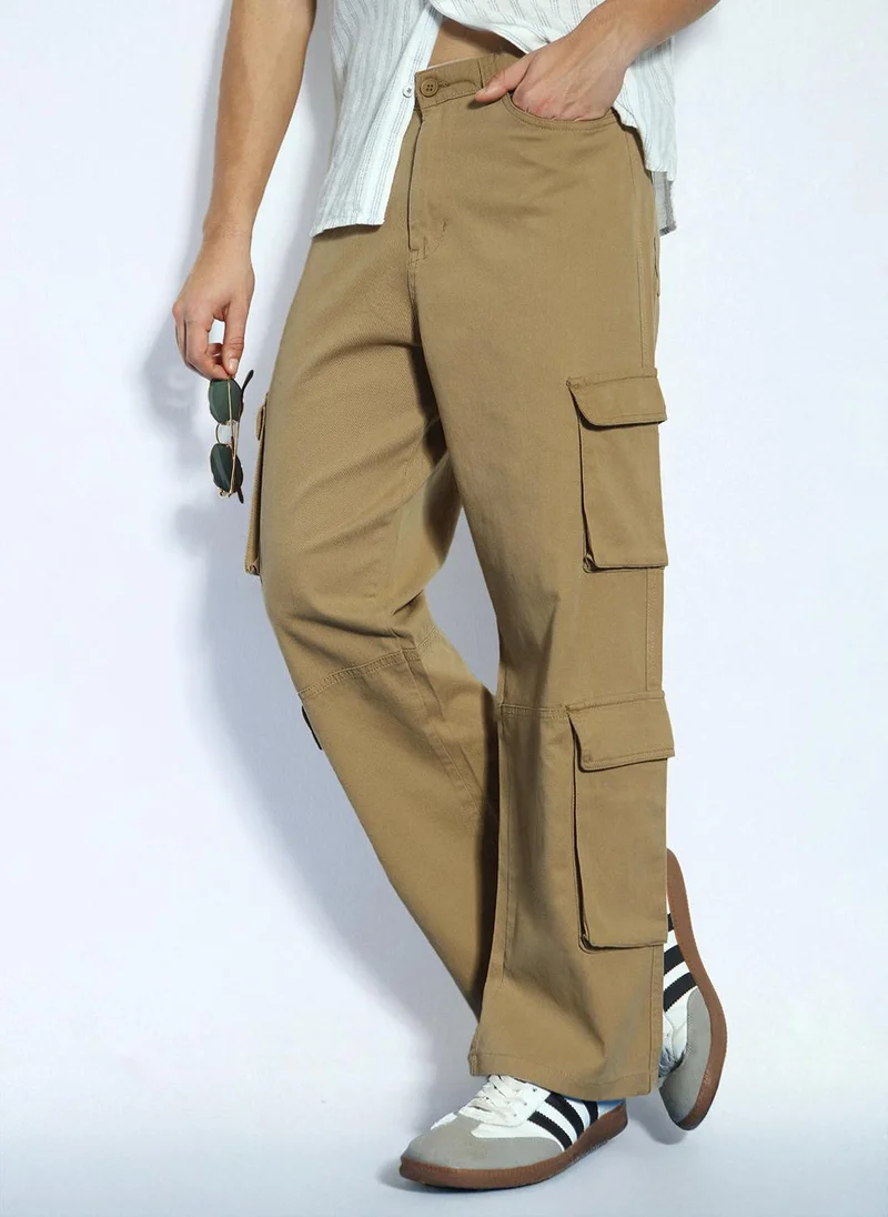 Urbano Fashion  Urbano Fashion Men's Khaki Loose Baggy Fit Cargo Chino Pant with 8 Pockets Stretchable for Men | Best Price UAE
